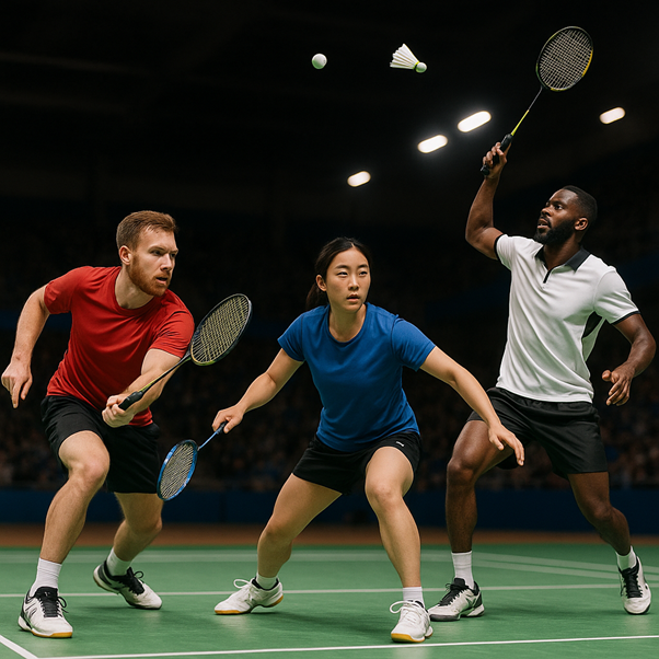 Drei Spielstile im Badminton mit dazu passenden Schlägern dargestellt